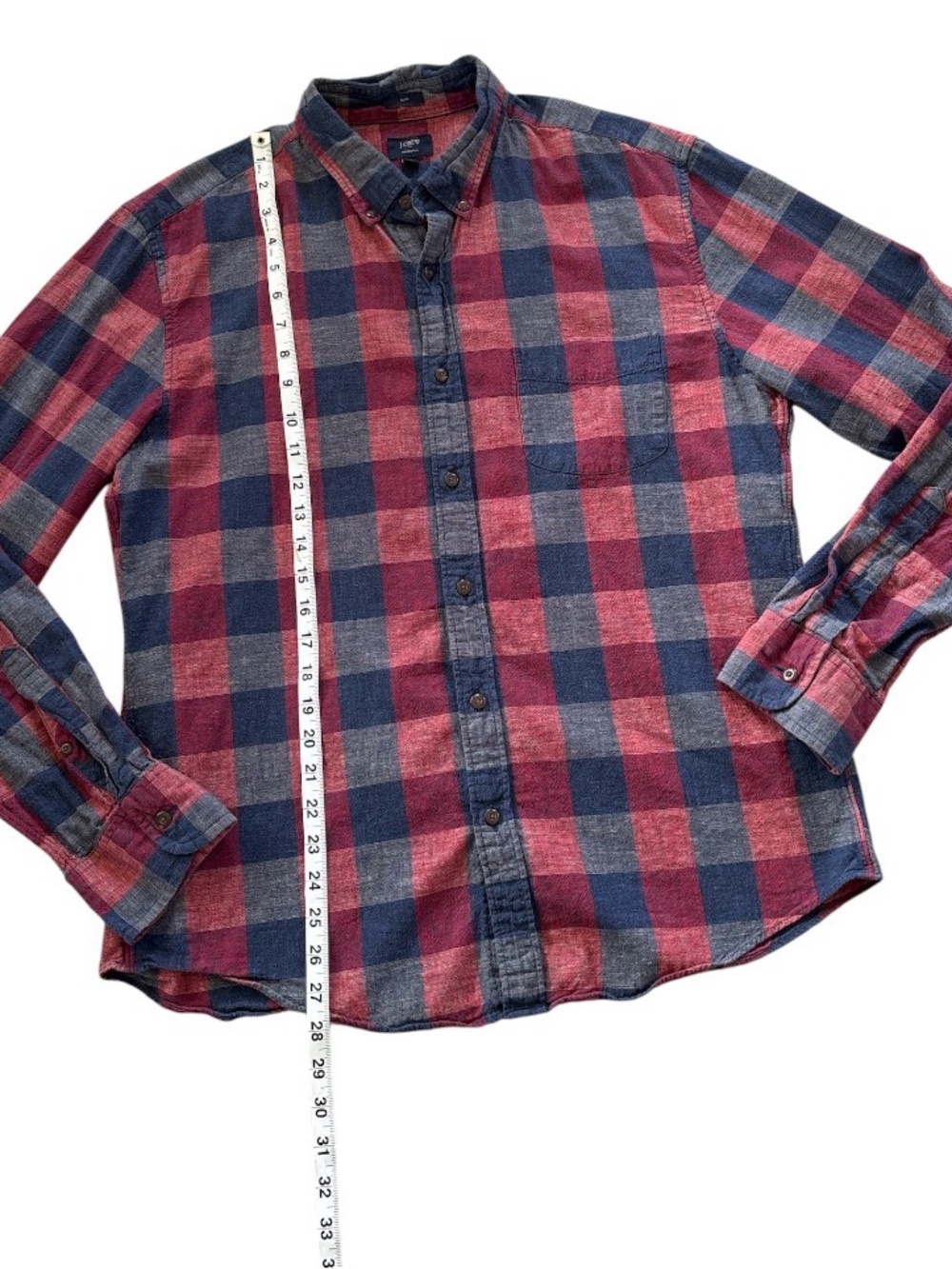J. Crew Men’s Red and Blue Plaid Check Homespun Collard Shirt Size XL Slim Fit - Picture 6 of 8